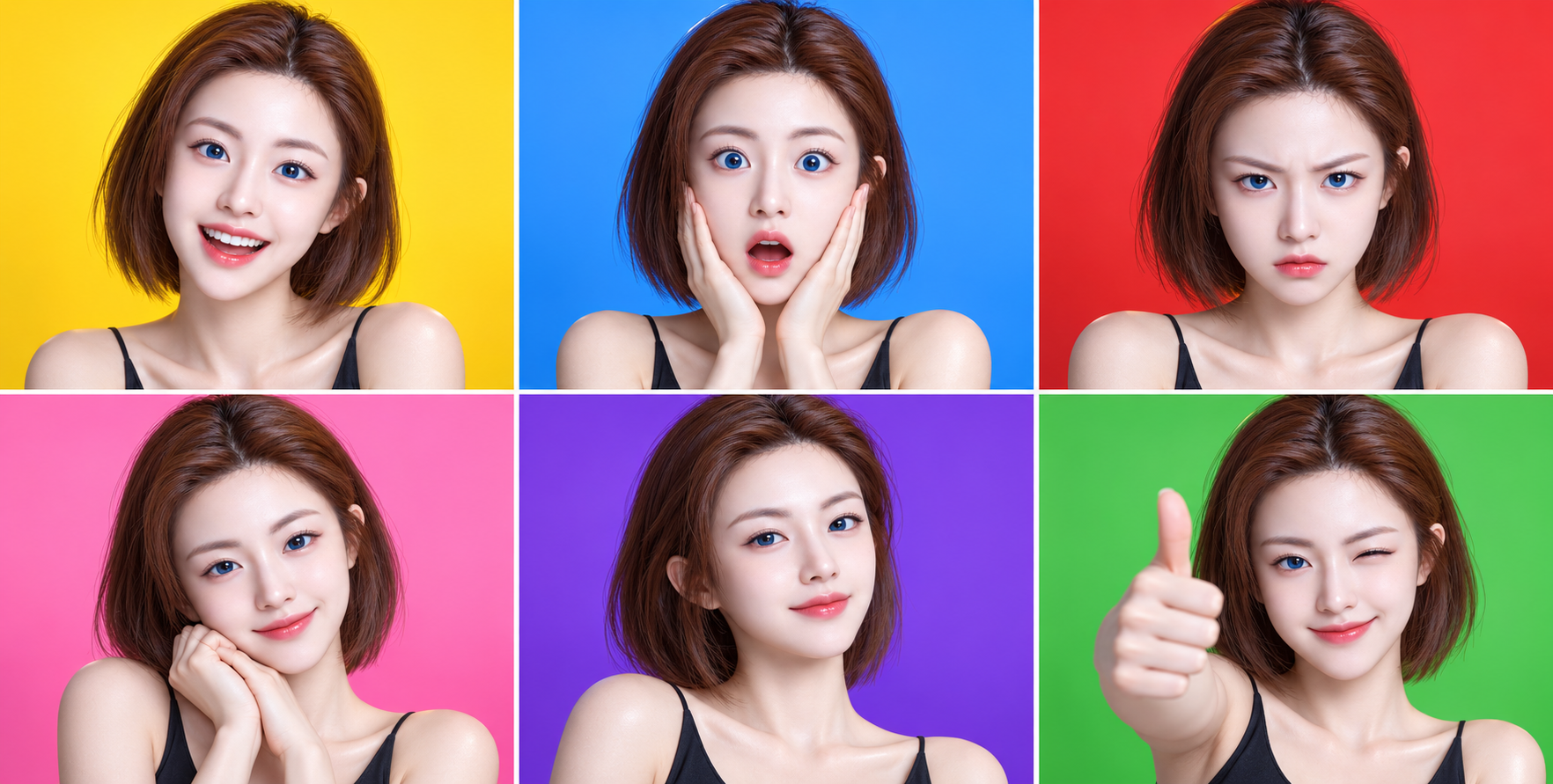 原创3D成人角色六宫格表情展示 — AI image creation
