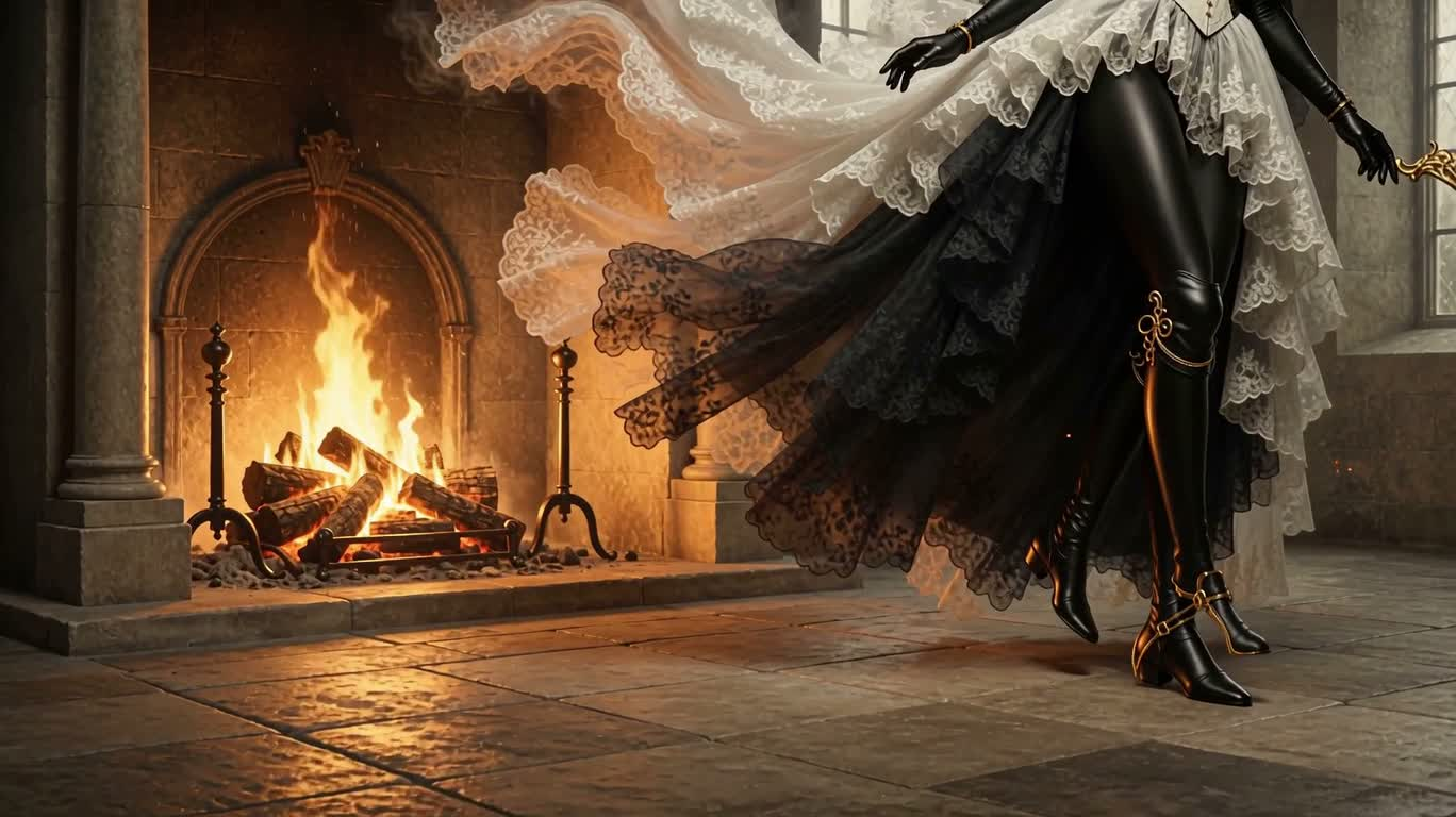 Black and White Knight's Illusion by the Fireplace