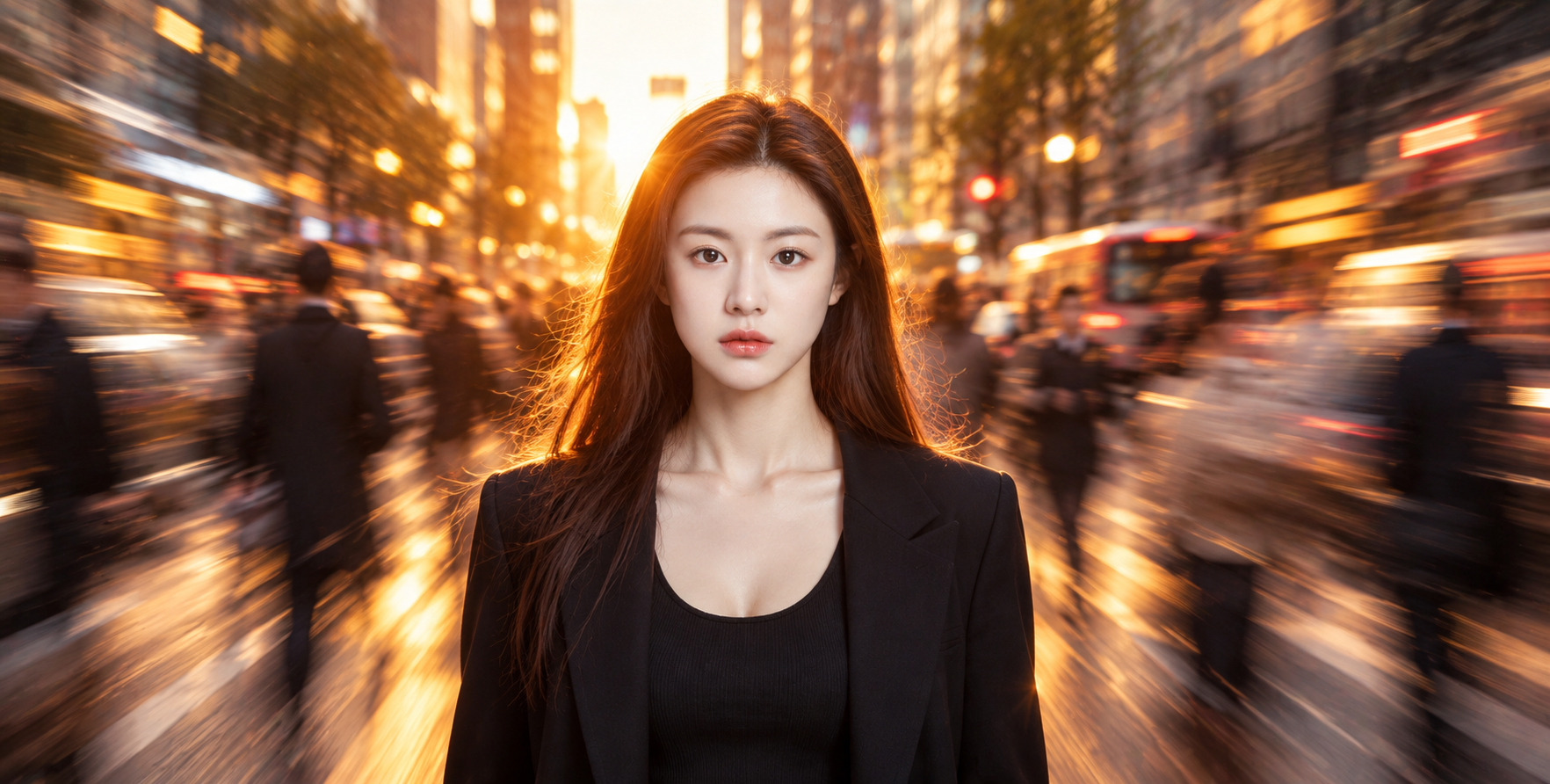 流动人潮中的静止都市肖像 — AI image creation
