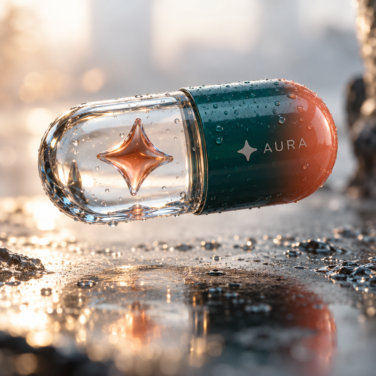 品牌标志悬浮玻璃胶囊海报 — AI image creation