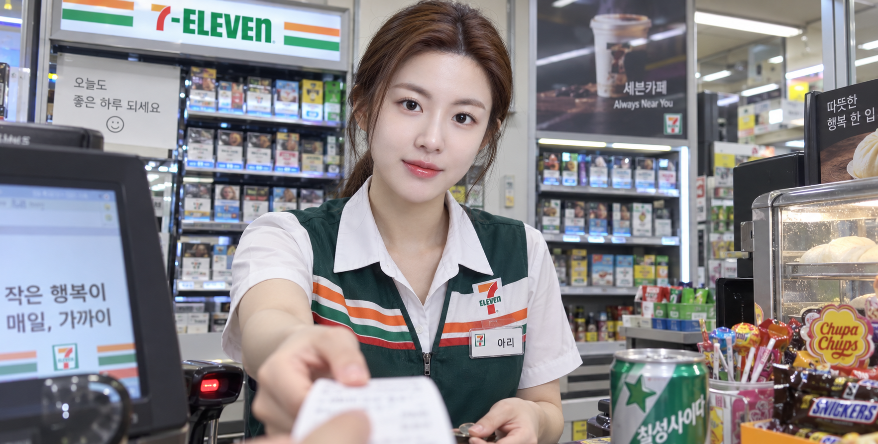 便利店里的温柔韩国收银员 — AI image creation