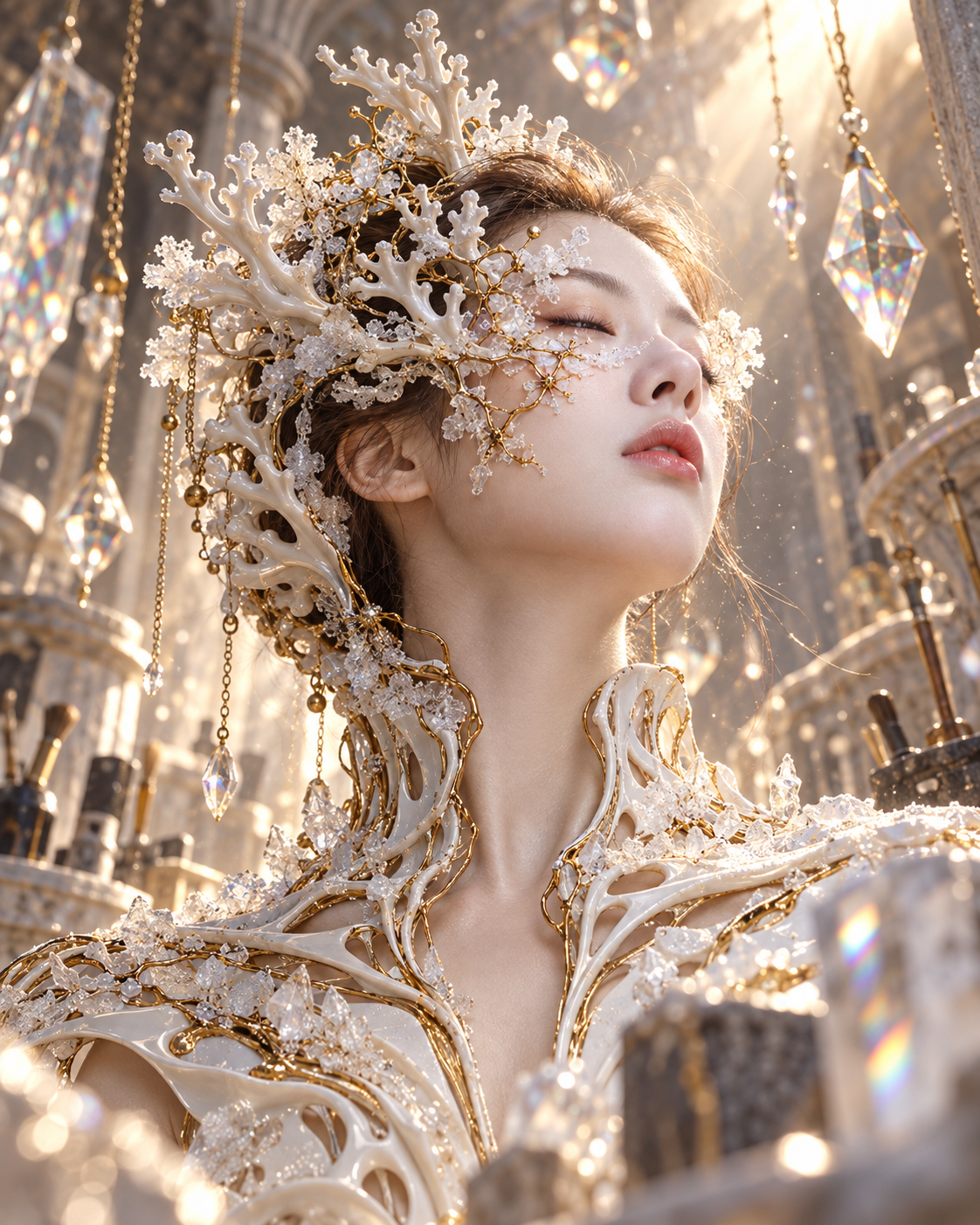 冰封神颜:陶瓷金丝交织的神性之美 — AI image creation