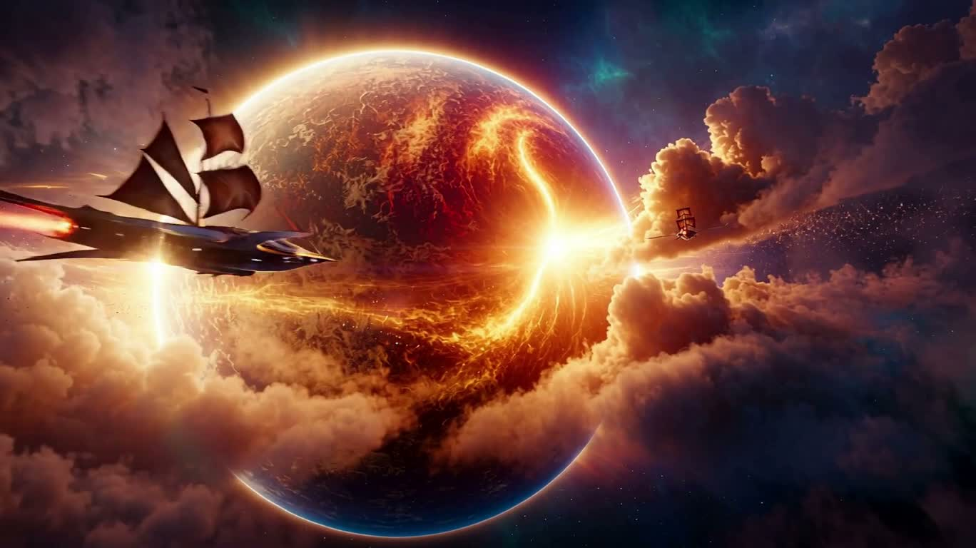 Treasure Ship in the Sea of Clouds and a Radiant Planet — AI video creation