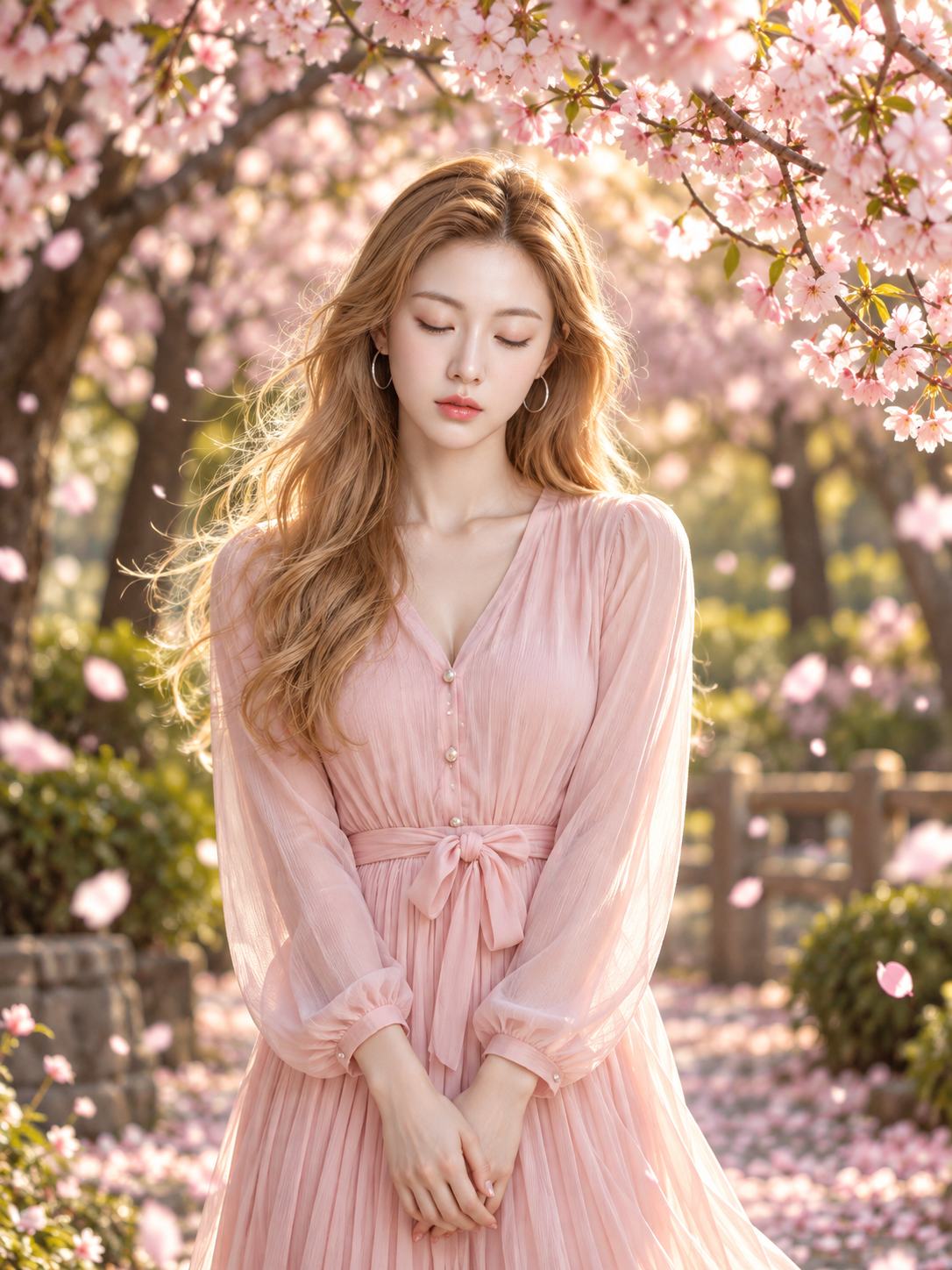 樱花树下的粉裙春日肖像 — AI image creation
