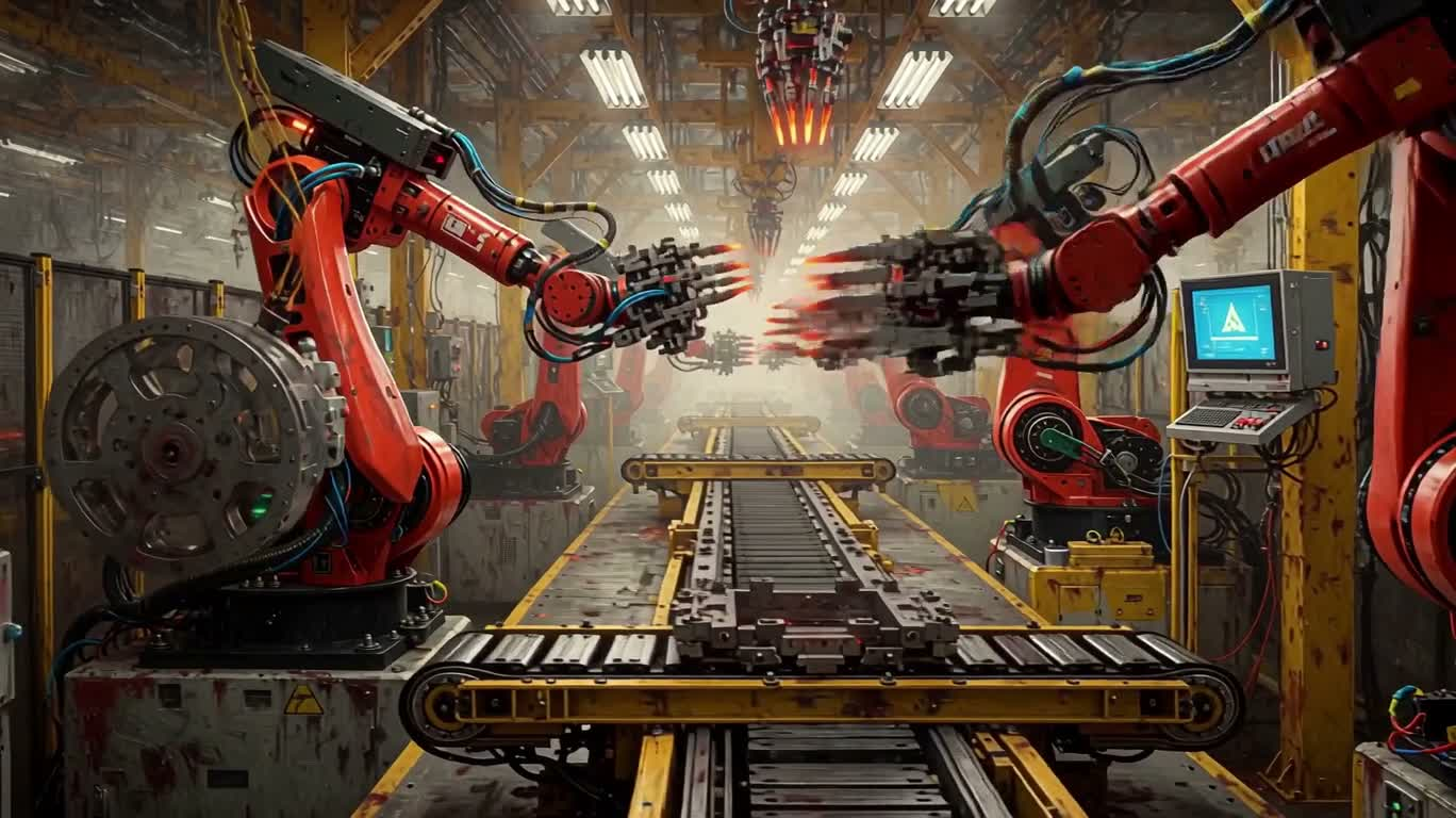 Colorful Oil Painting Robot Factory — AI video creation