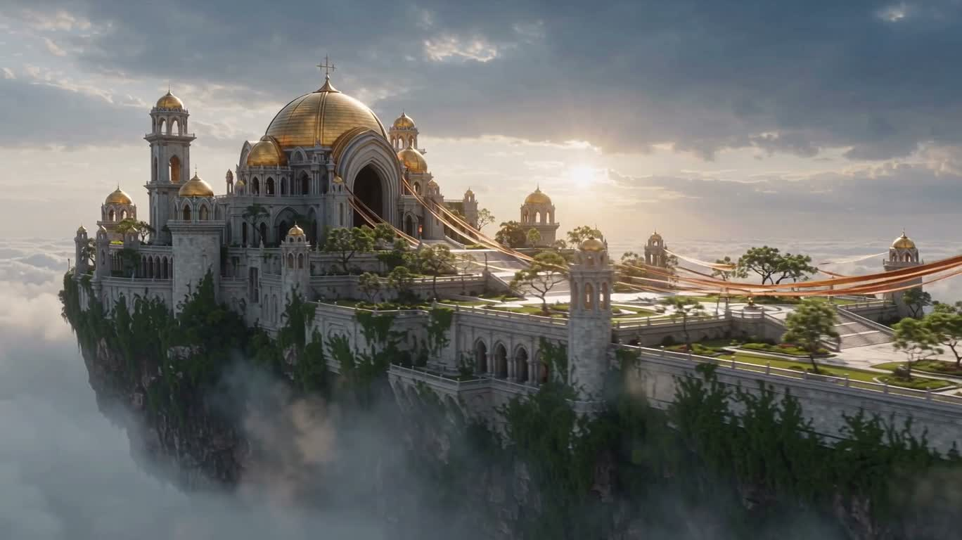 Palais flottant au-dessus de la mer de nuages — AI video creation