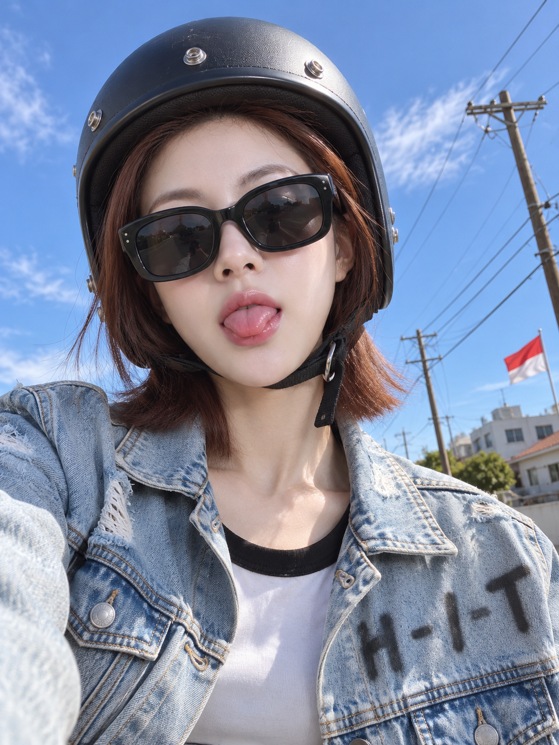빈티지 오토바이 셀카
