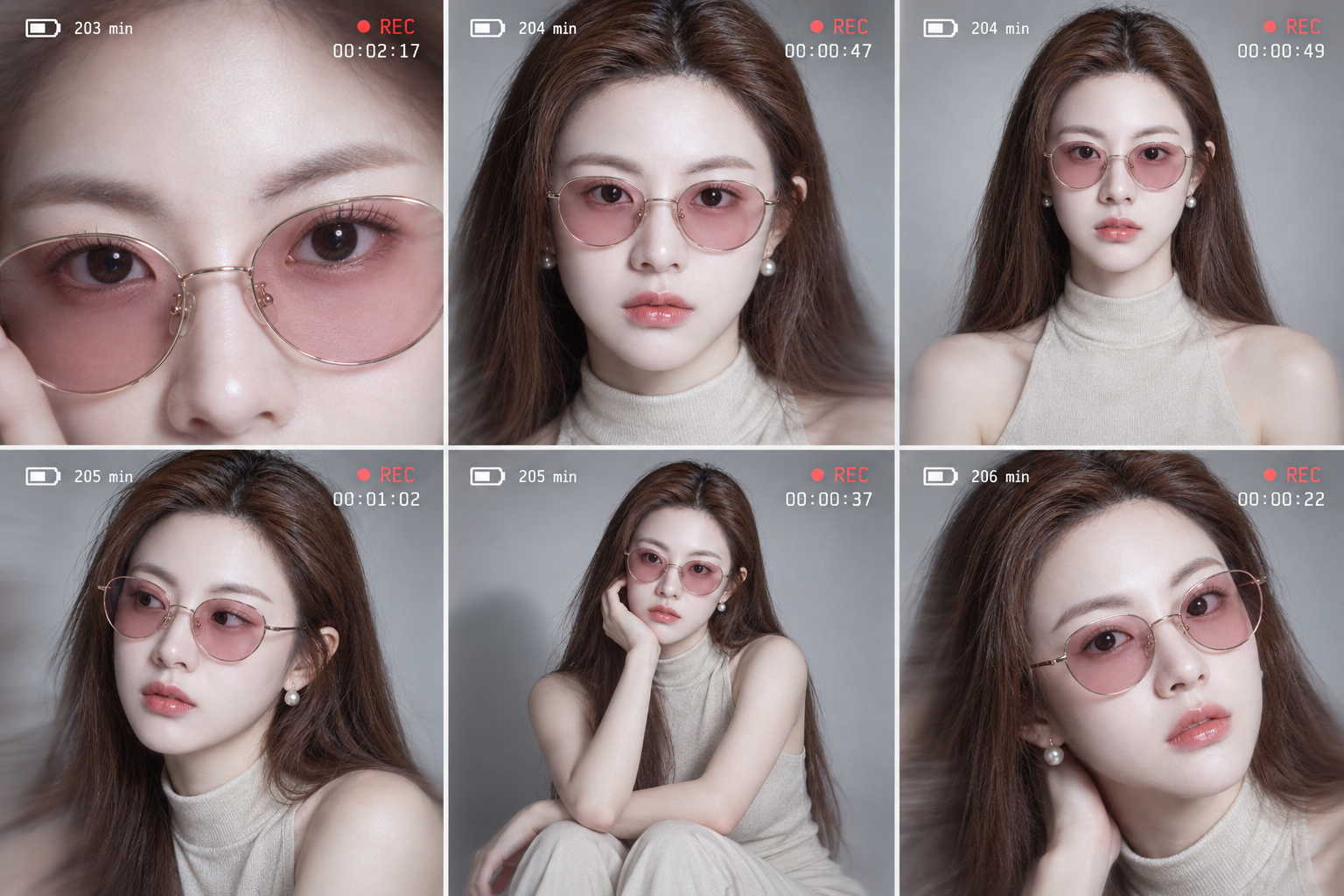 复古DV录制界面梦幻人像六宫格 — AI image creation