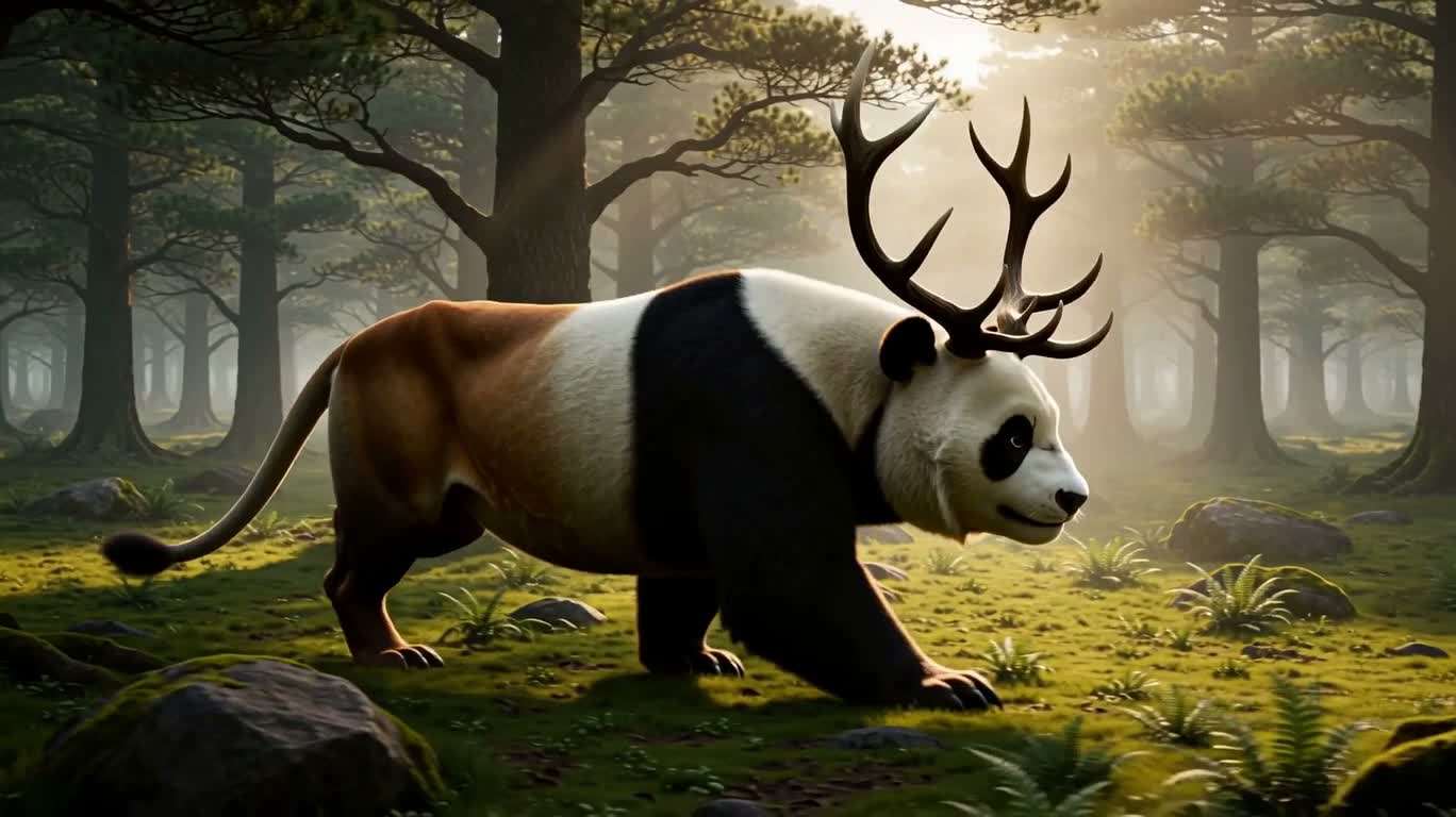 Antlered Lion-Bodied Winged Monkey-Tailed Panda Chimera