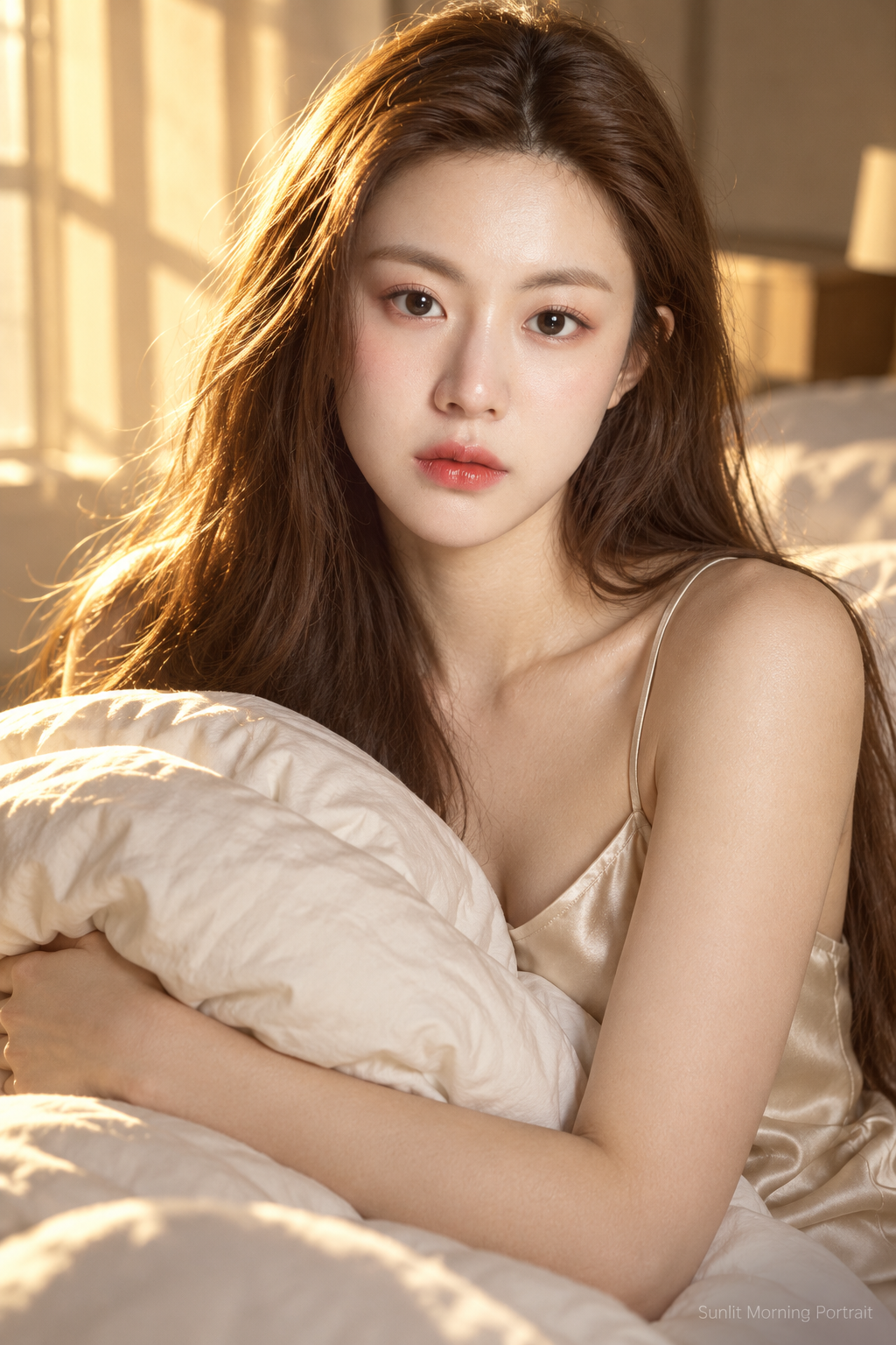 晨曦光影下的成年女性卧室肖像 — AI image creation