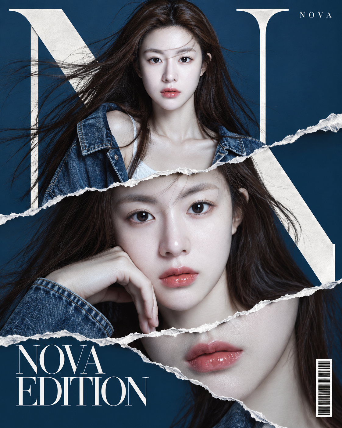 高端时尚杂志封面撕纸拼接风东亚女性 — AI image creation
