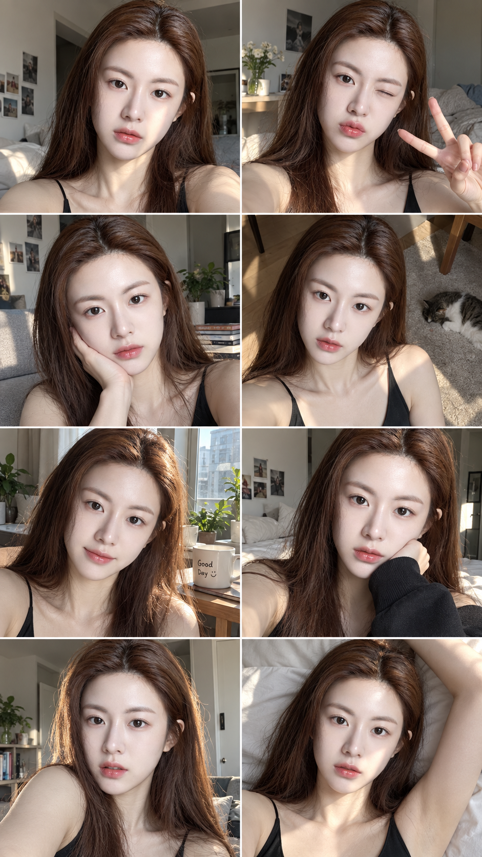 沐浴正午阳光的居家少女超写实自拍 — AI image creation