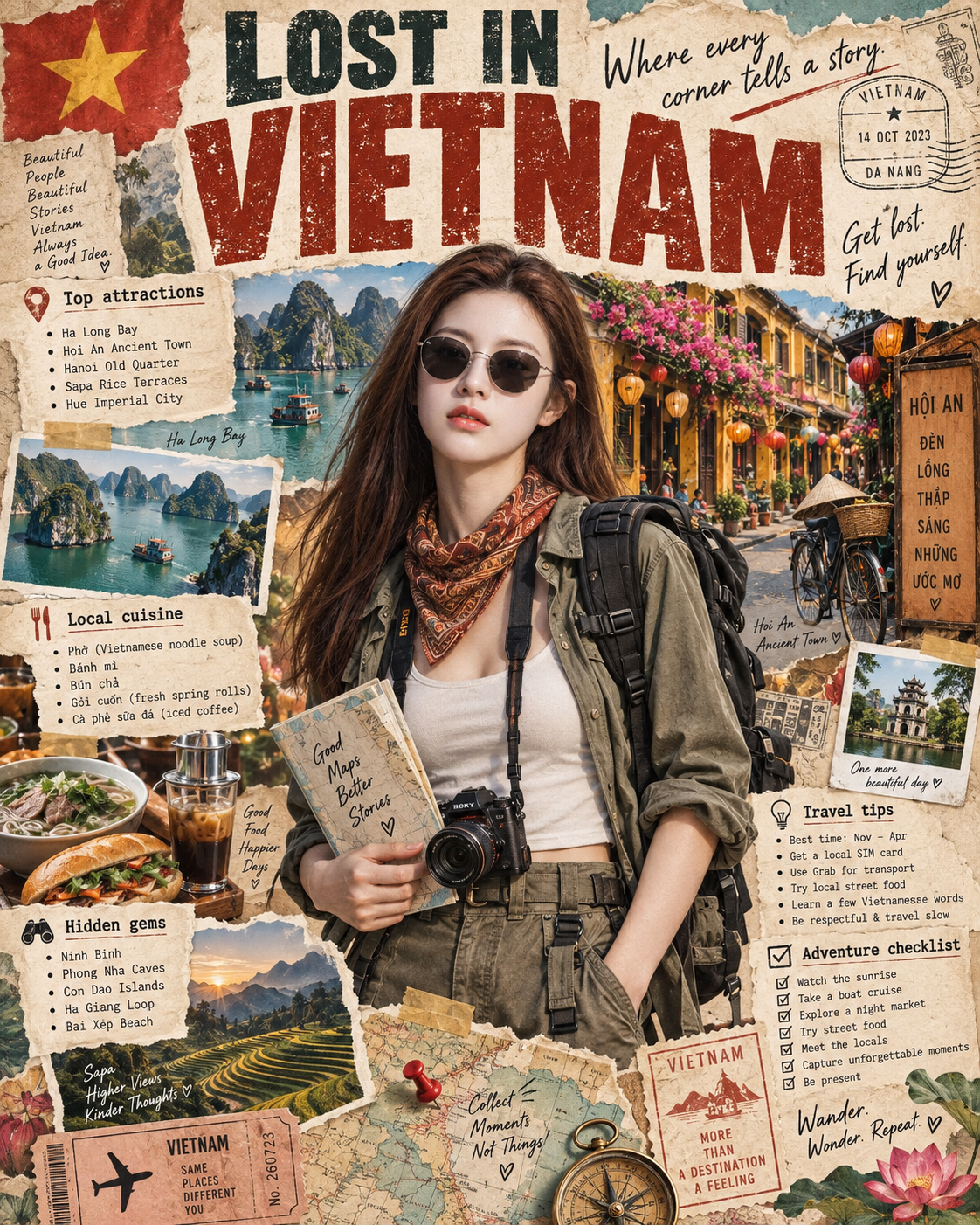 LOST IN目的地高级复古旅行拼贴海报 — AI image creation