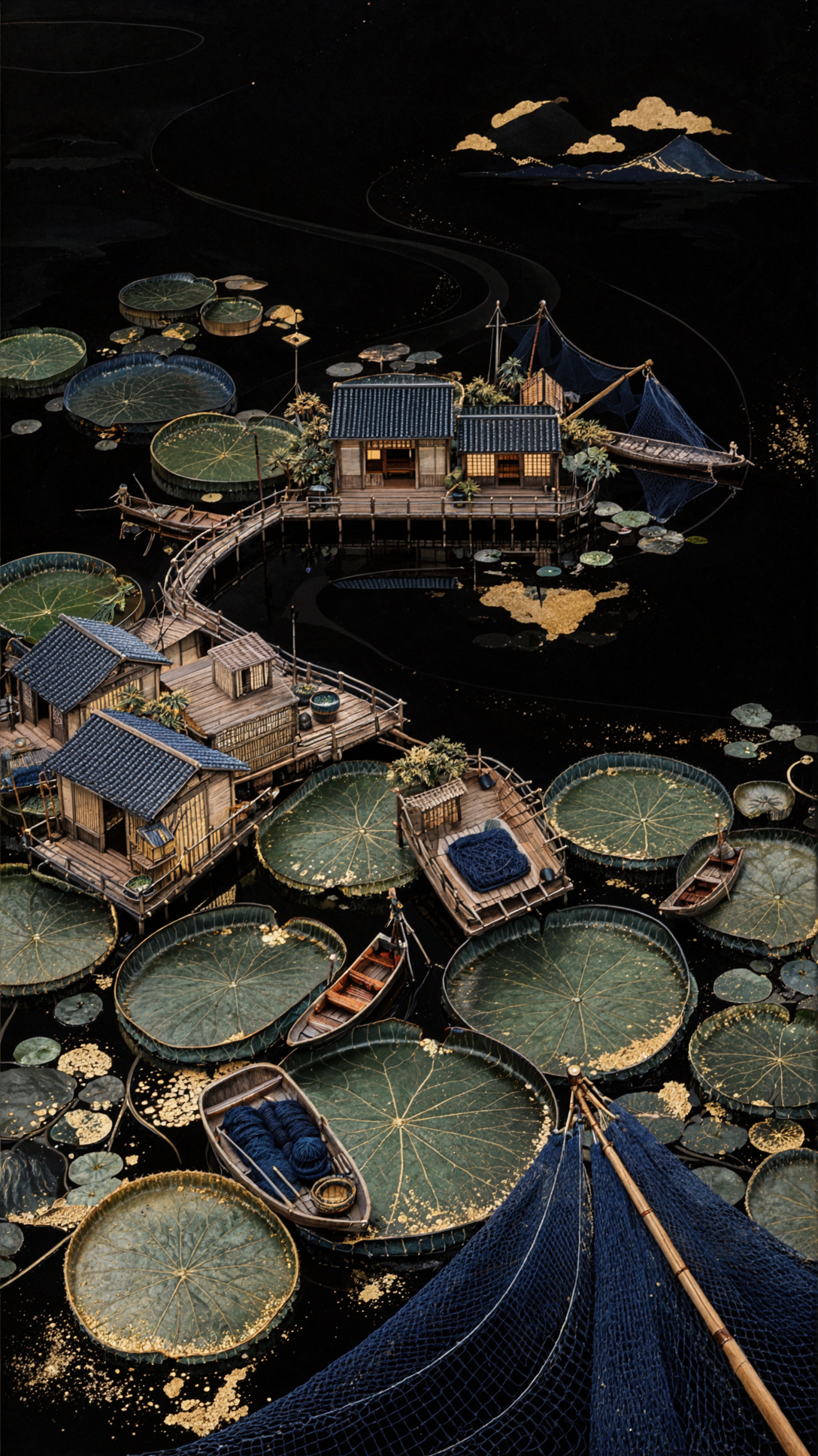 浮かぶ漁村・黒金漆芸 — AI image creation
