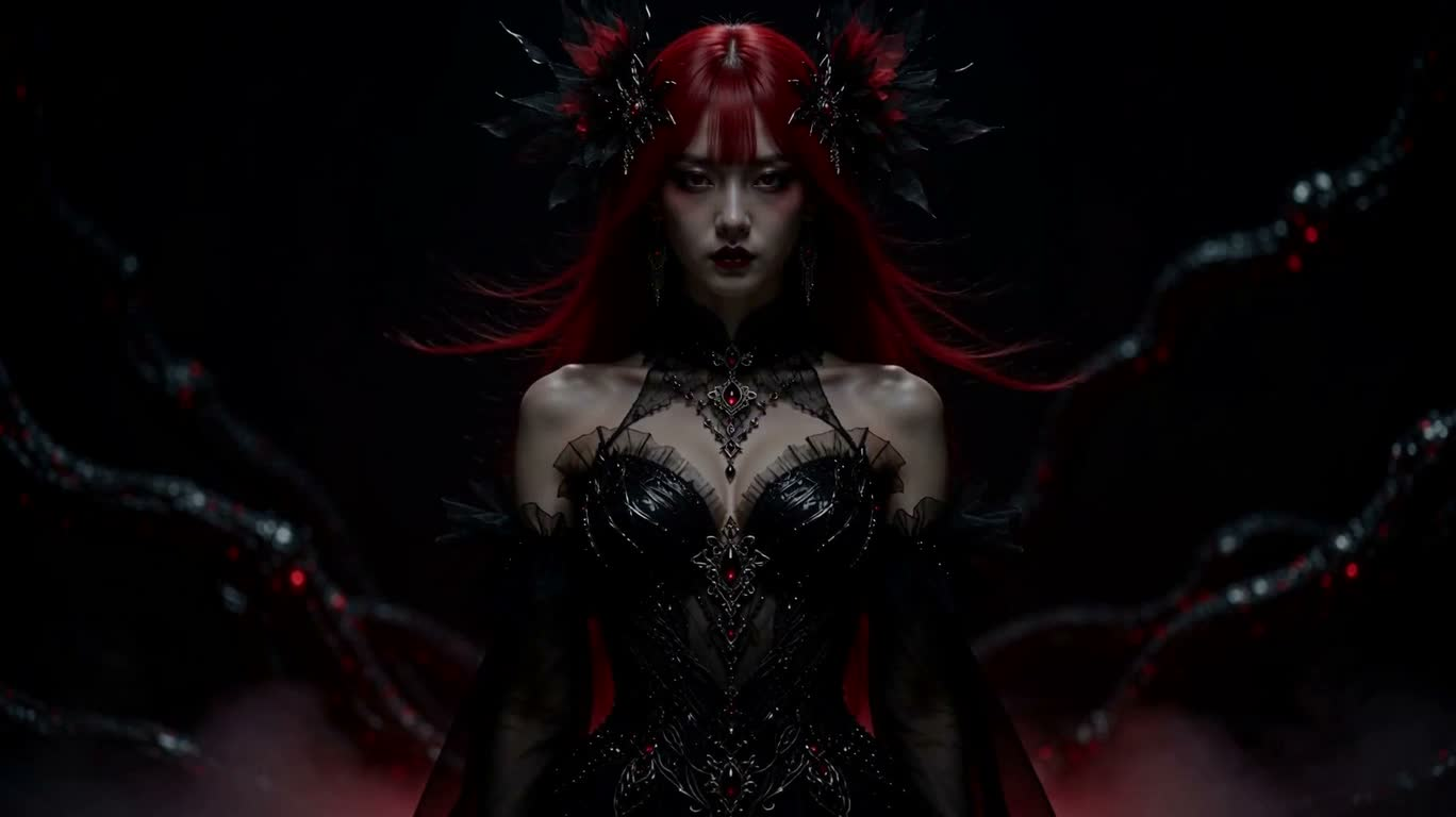 Crimson-Haired Goddess of Death in the Dark Night — AI video creation