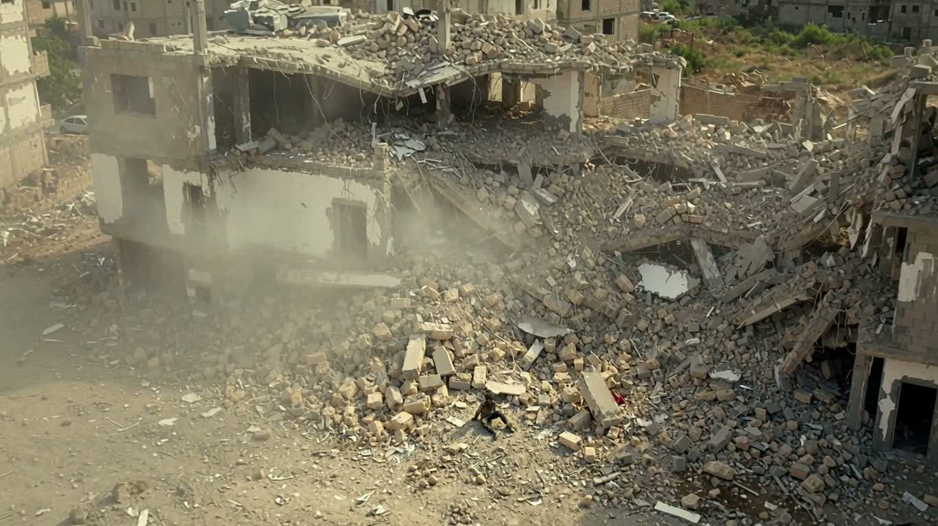 地震の廃墟に佇む無力な少年 — AI video creation