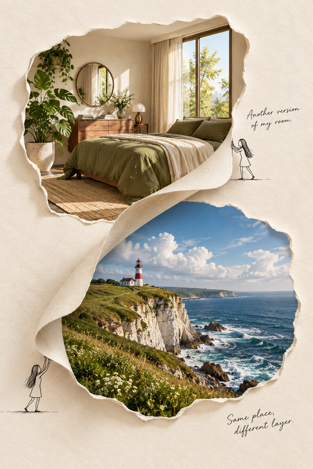 Ivory Paper Dual-Scene Relief Scrapbook Poster