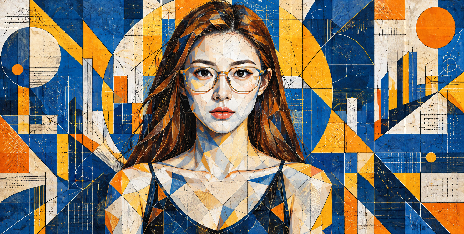 几何马赛克立体主义建筑蓝图成年肖像 — AI image creation
