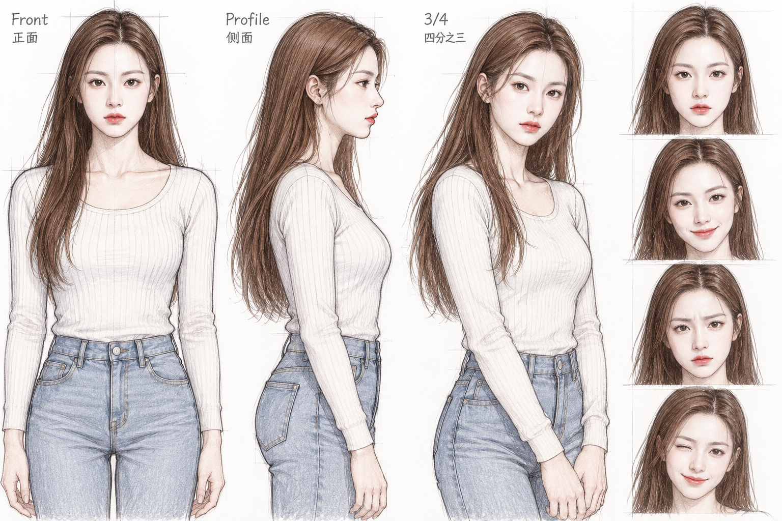 성인 캐릭터 다각도 만화 설정 자료