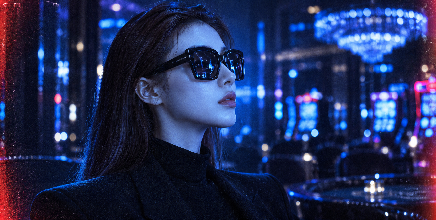 霓虹蓝调暗夜合成波侧影 — AI image creation