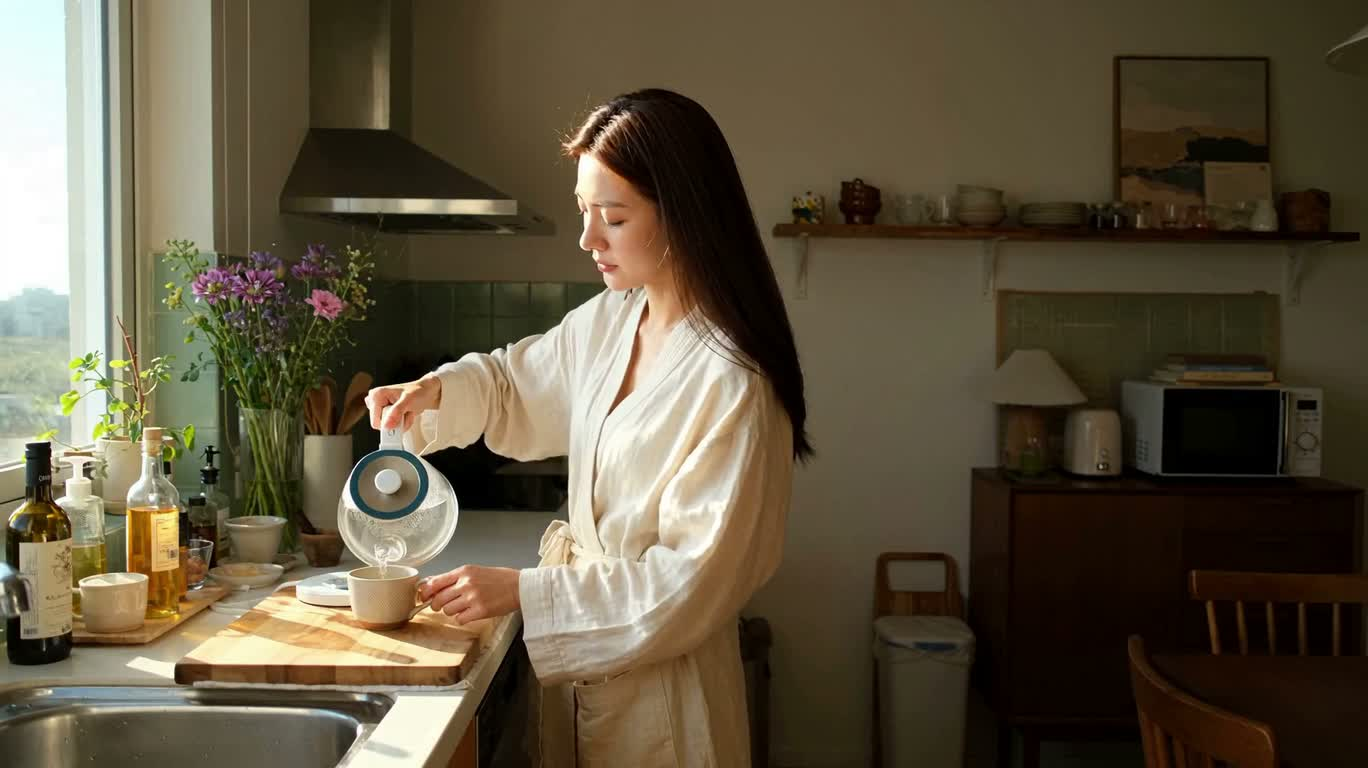 아침 햇살 속의 티타임