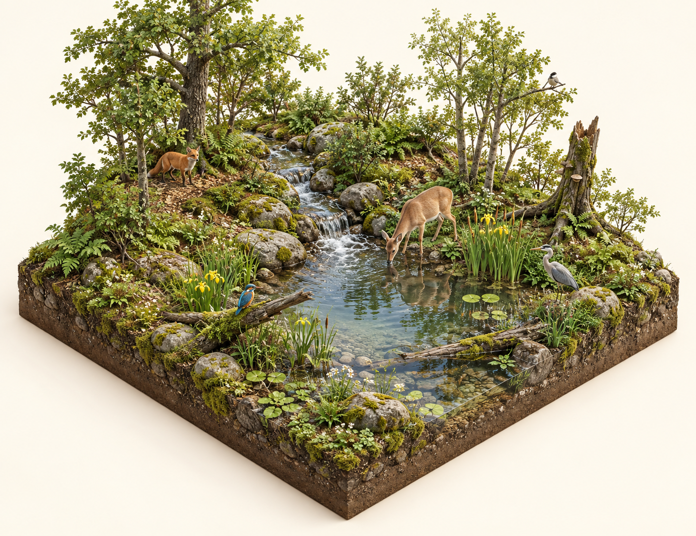 微缩温带湿地栖息地等距立体沙盘 — AI image creation