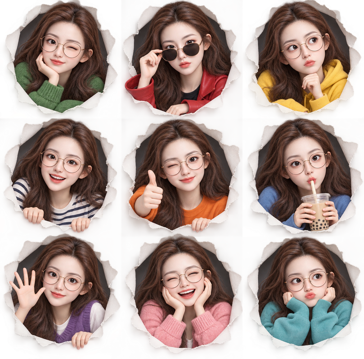 3D可爱风格化女性角色表情合集 — AI image creation