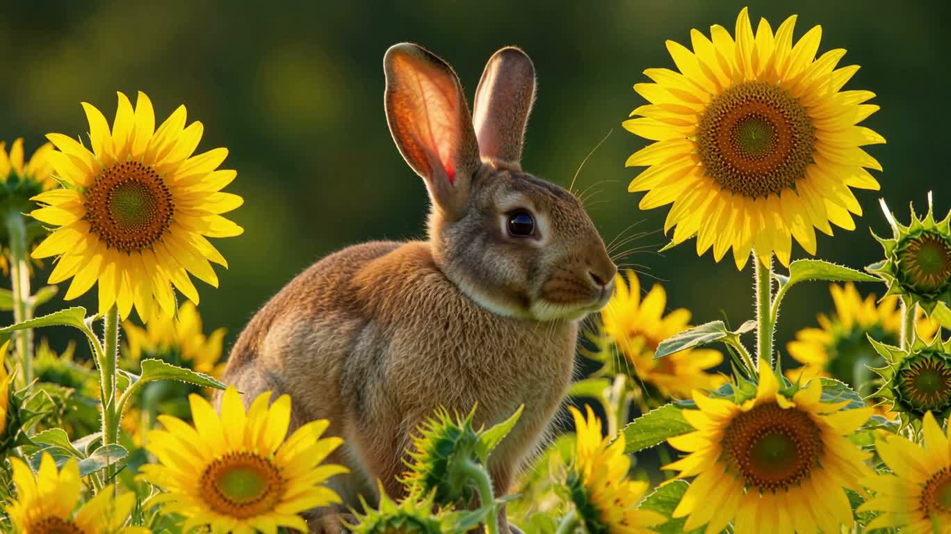 Petit lapin parmi les tournesols — AI video creation