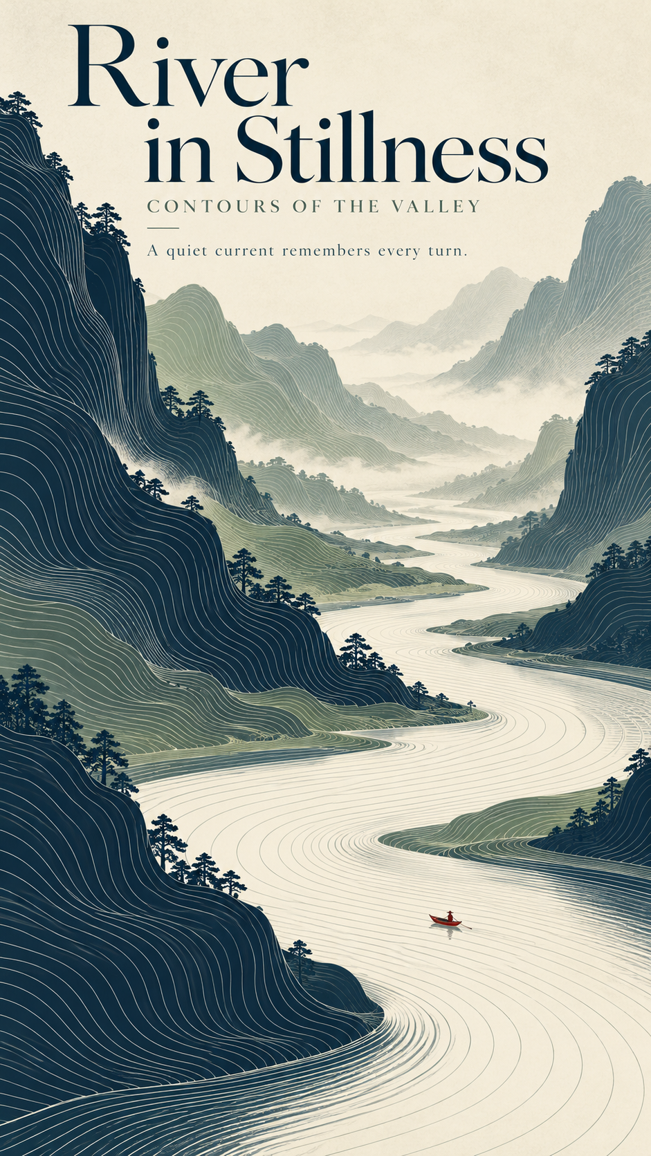 等高线驱动的东方景观展览海报模板 — AI image creation