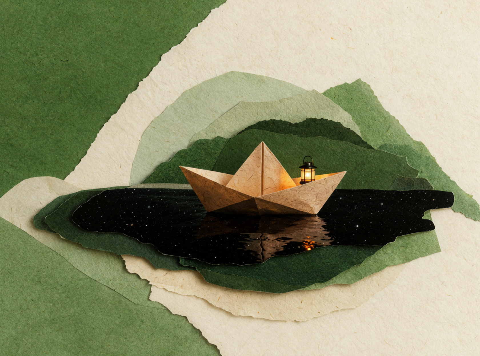 纸船银河 · 超现实拼贴 — AI image creation