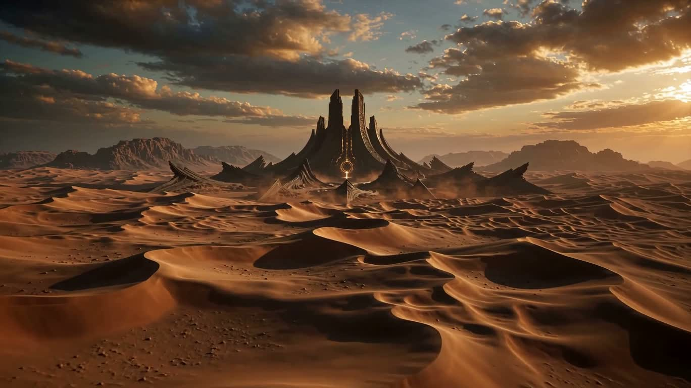 Ancient Megastructure in the Twilight Desert — AI video creation
