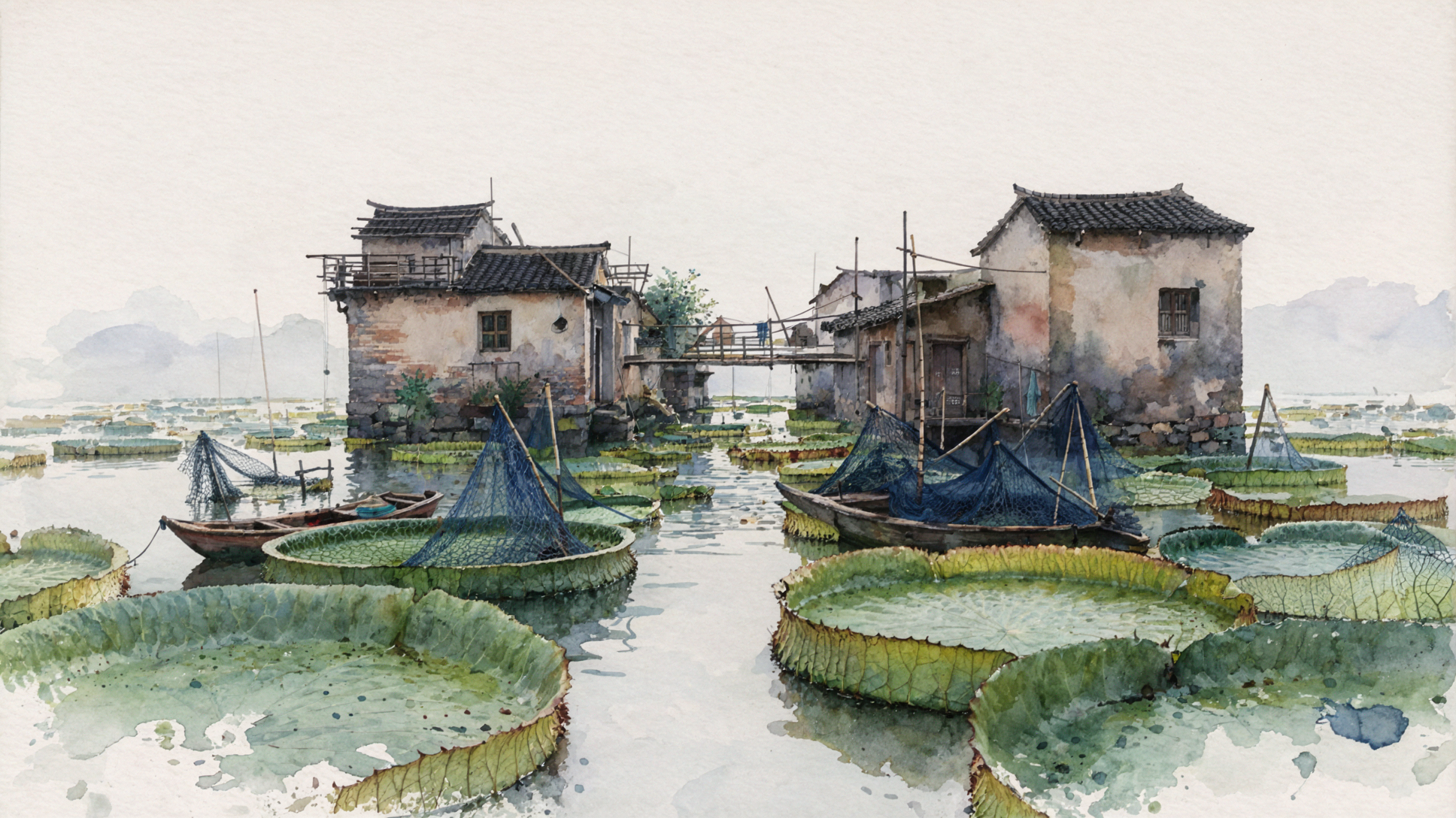 Làng chài nổi · Sổ tay màu nước