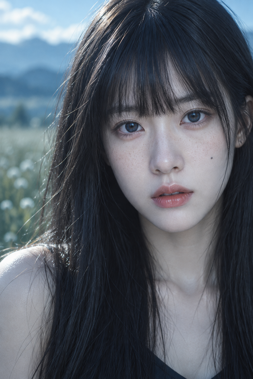 忧郁空灵东亚成年女性电影感极近人像 — AI image creation
