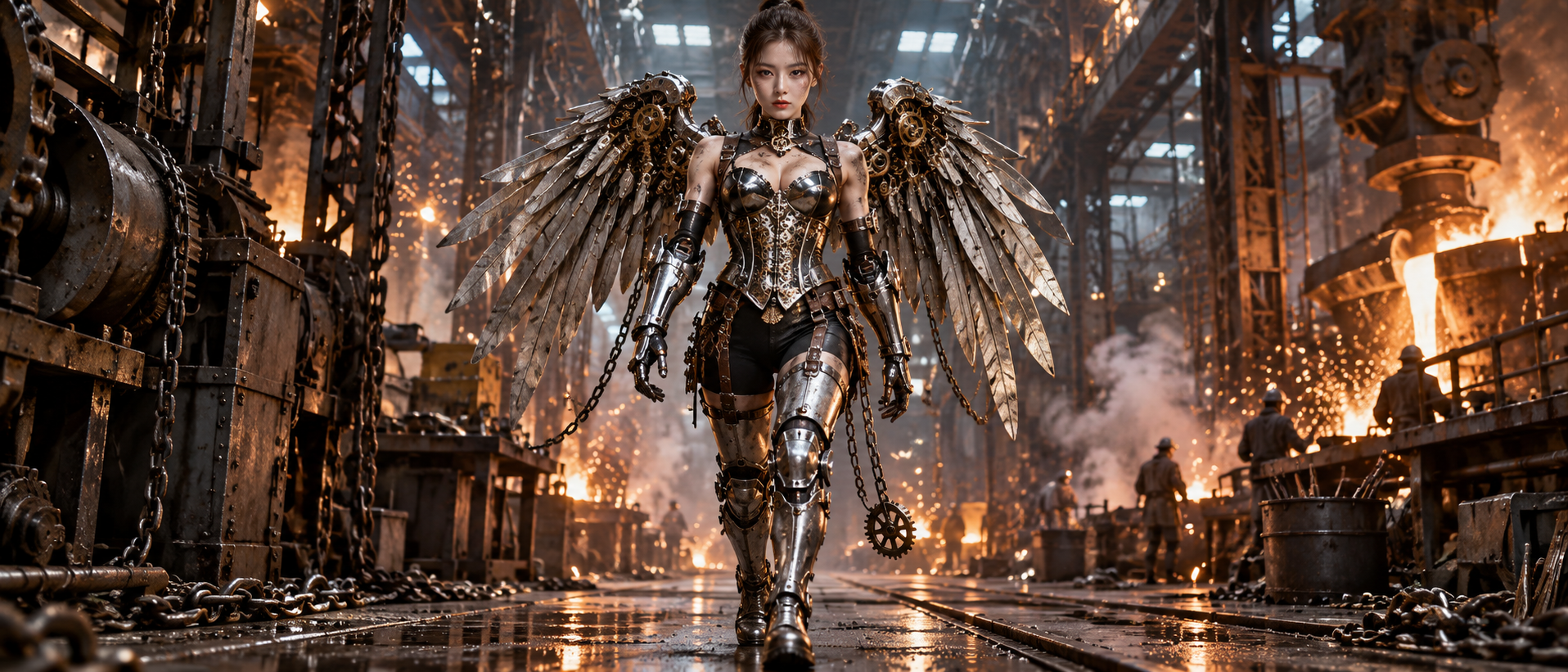 蒸汽朋克机械天使降临炼钢厂 — AI image creation