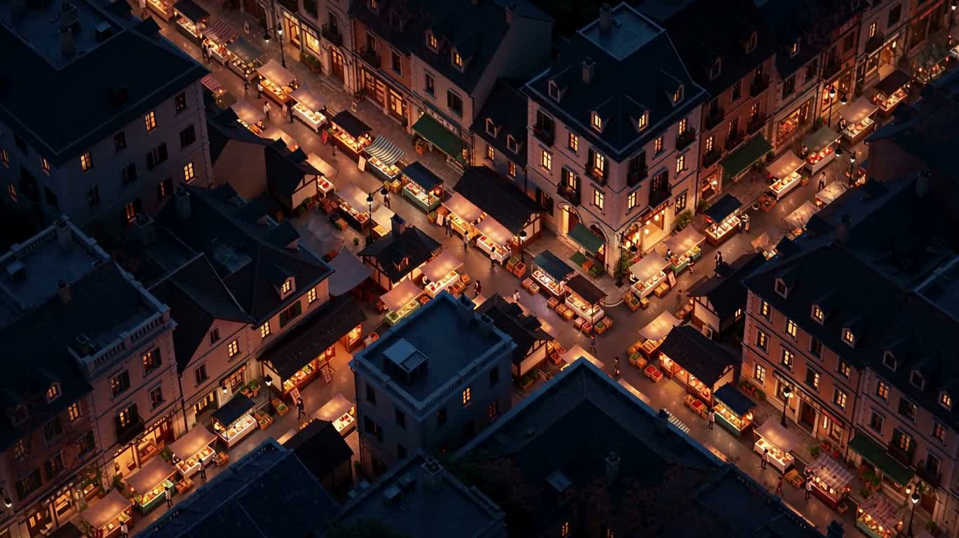 灯火夜市等距插画