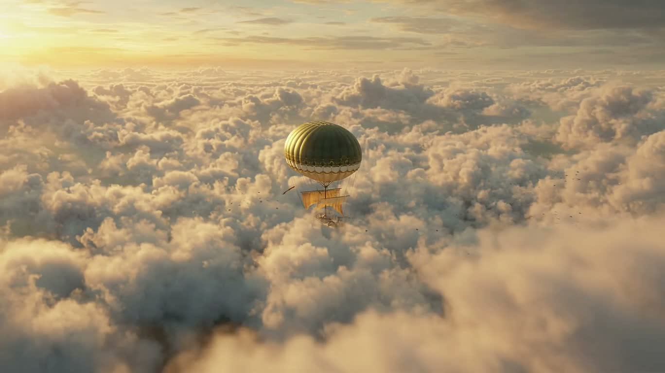 云海蒸汽飞艇驶向天空之城 — AI video creation