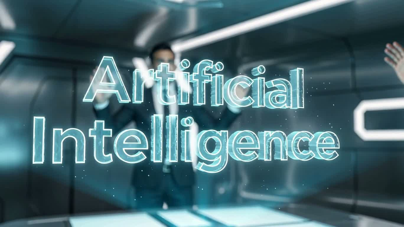 未来金属空间中的人工智能全息投影 — AI video creation