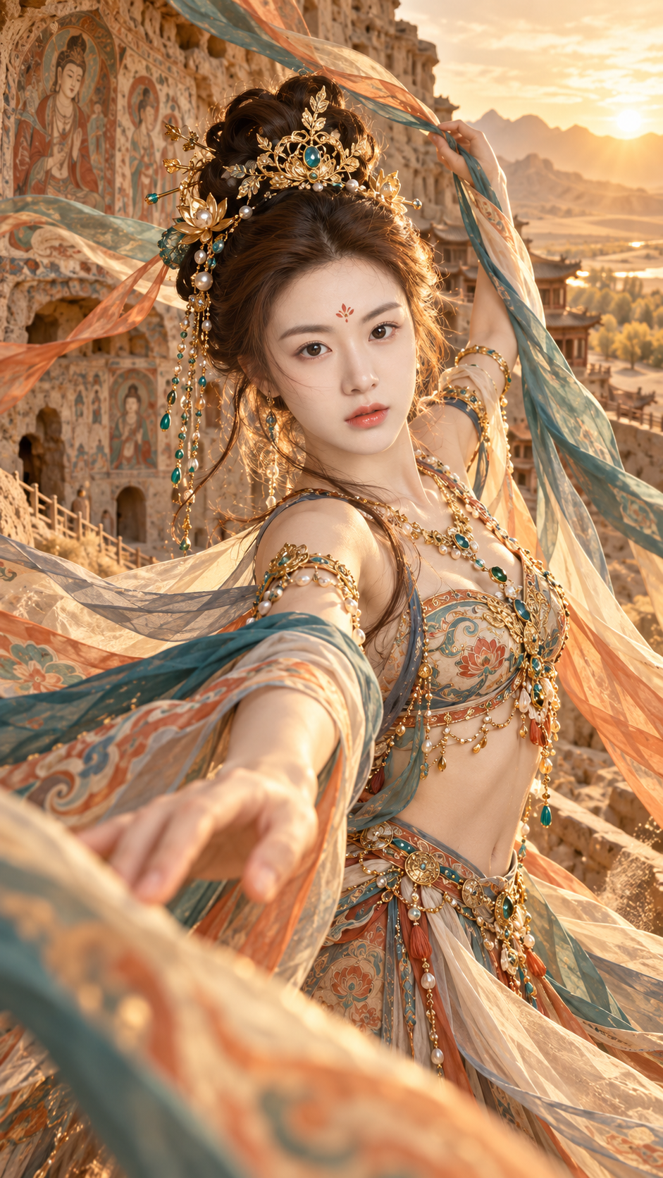 敦煌飞天舞姬西域荒漠人像摄影 — AI image creation
