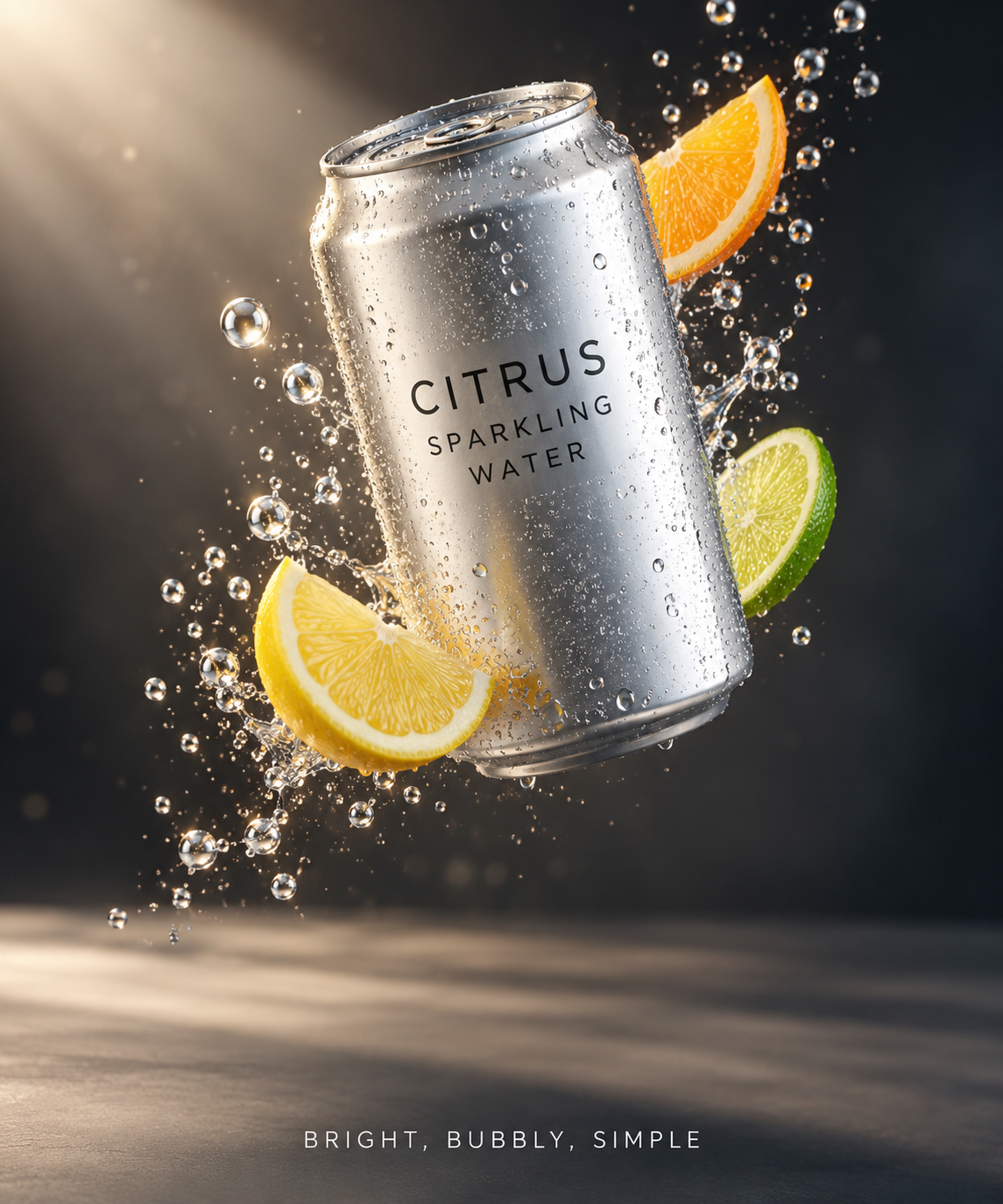 柑橘气泡水的动感3D广告 — AI image creation