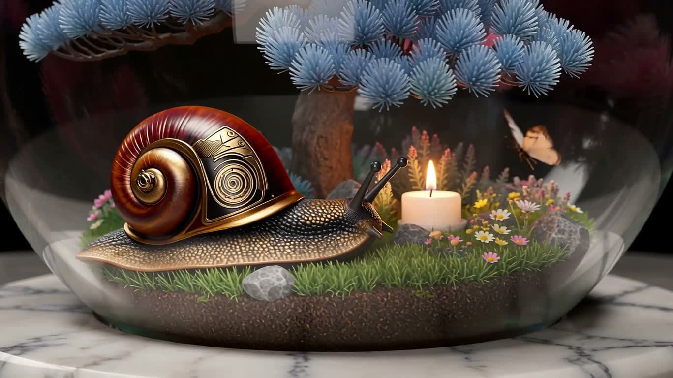 Steam Snail in a Marble Garden — AI video creation