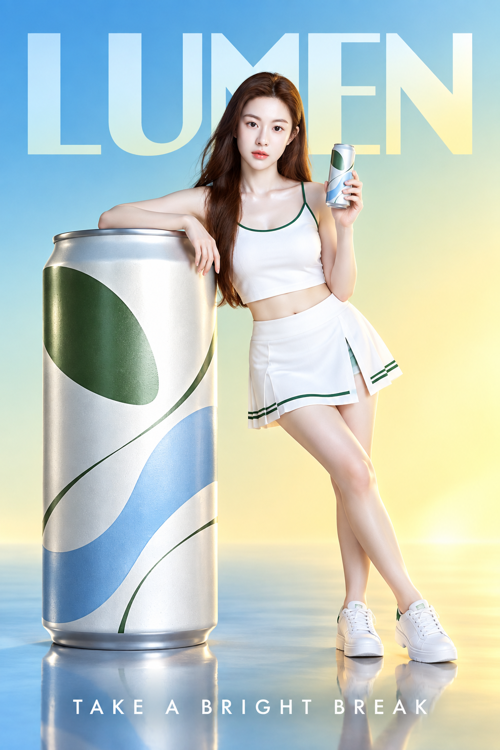 蓝绿渐变虚构饮品极简广告 — AI image creation