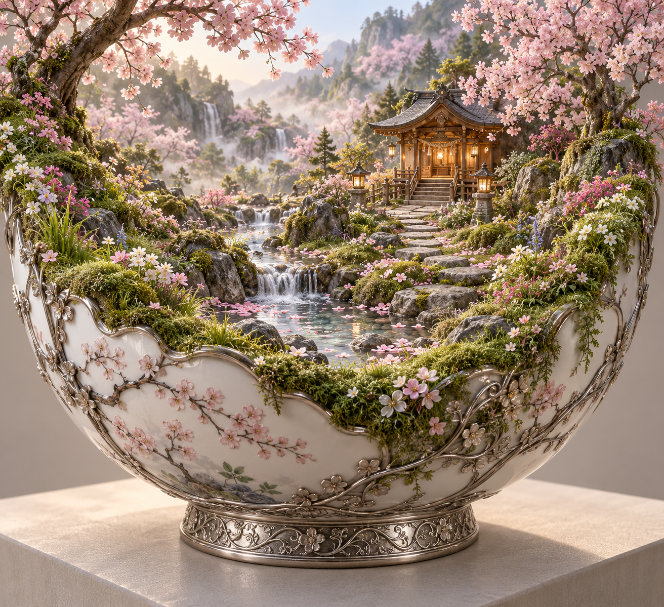 瓷碗里的春日神社秘境 — AI image creation