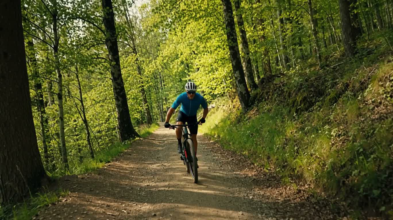 森の山道をサイクリング