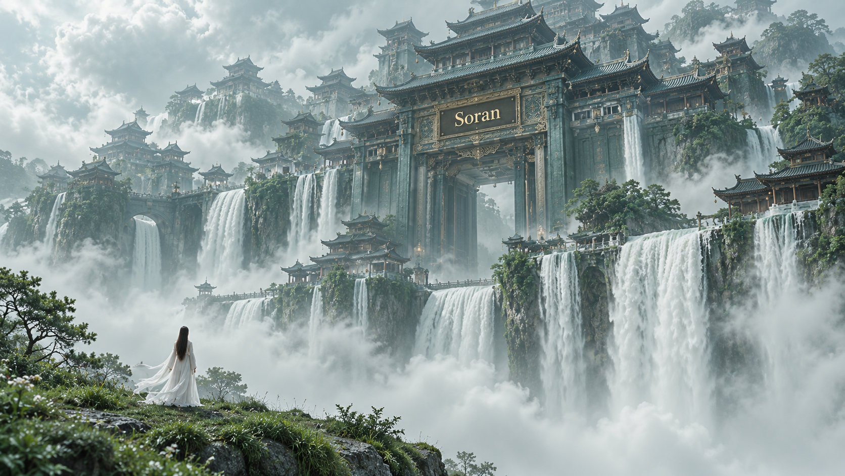 云雾深渊上的古代东亚宫殿群 — AI image creation