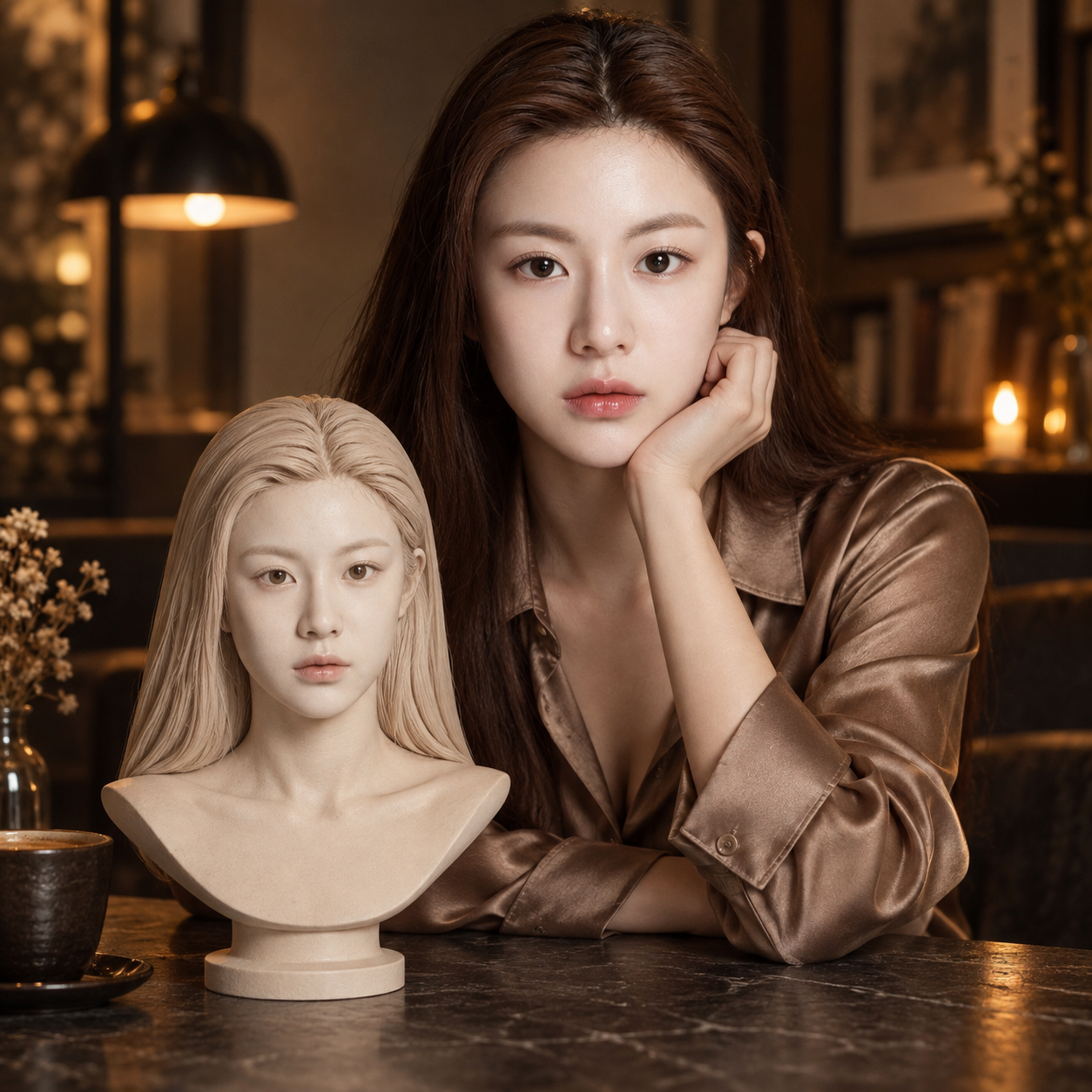 카페 분위기의 도자기 자화상