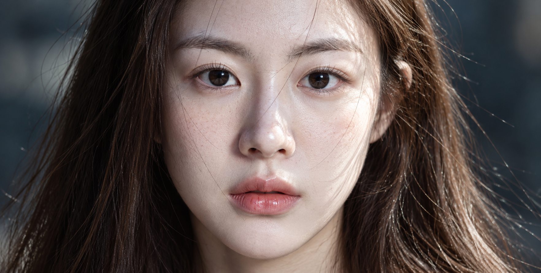東アジア女性のリアルな顔全体マクロポートレート — AI image creation