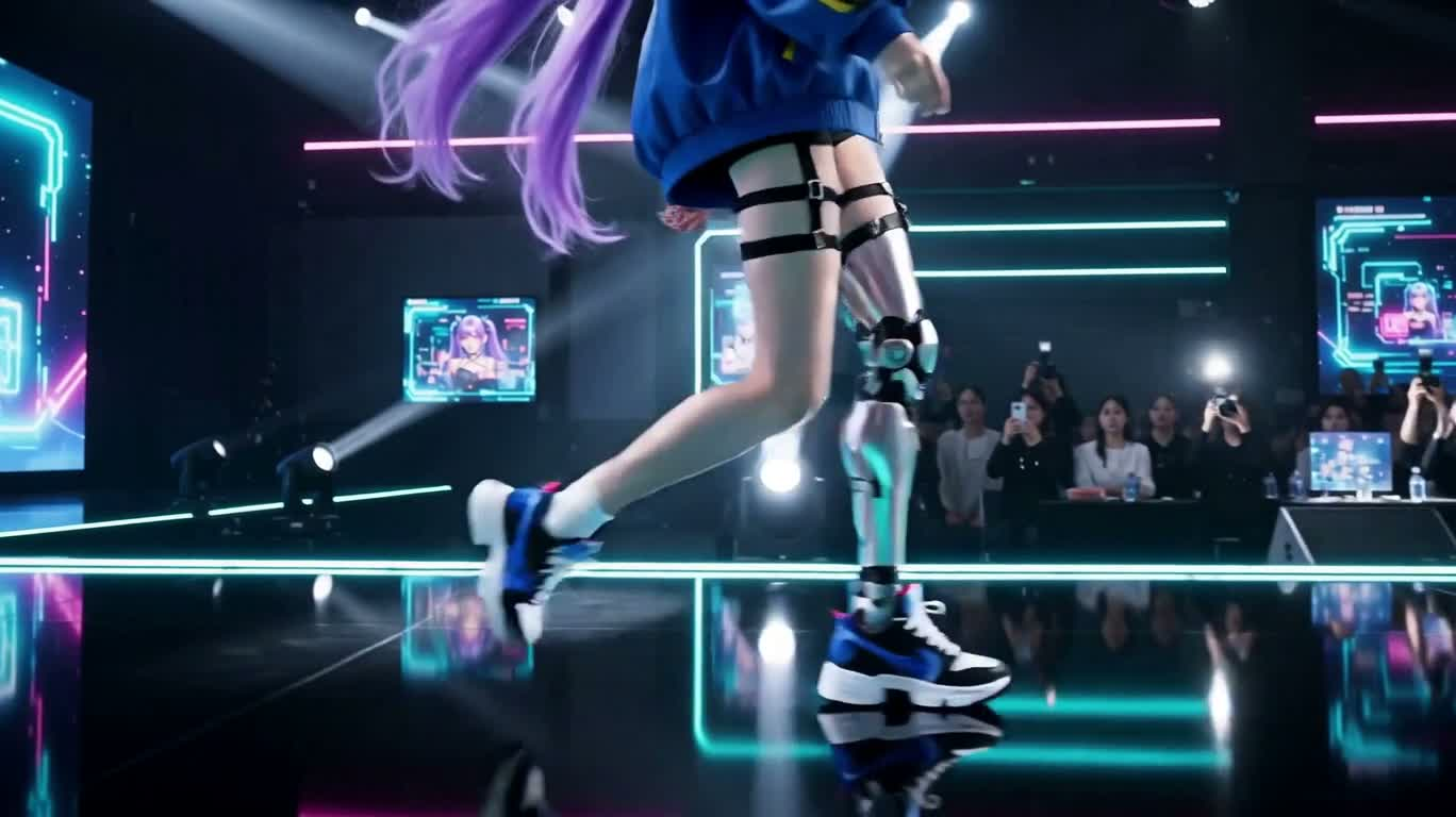 霓虹赛博 runway：紫发机械少女的终场回眸 — AI video creation