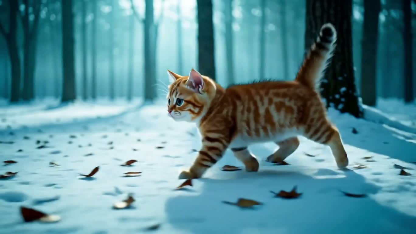 Mèo cam xuyên đêm tuyết năm mới — AI video creation