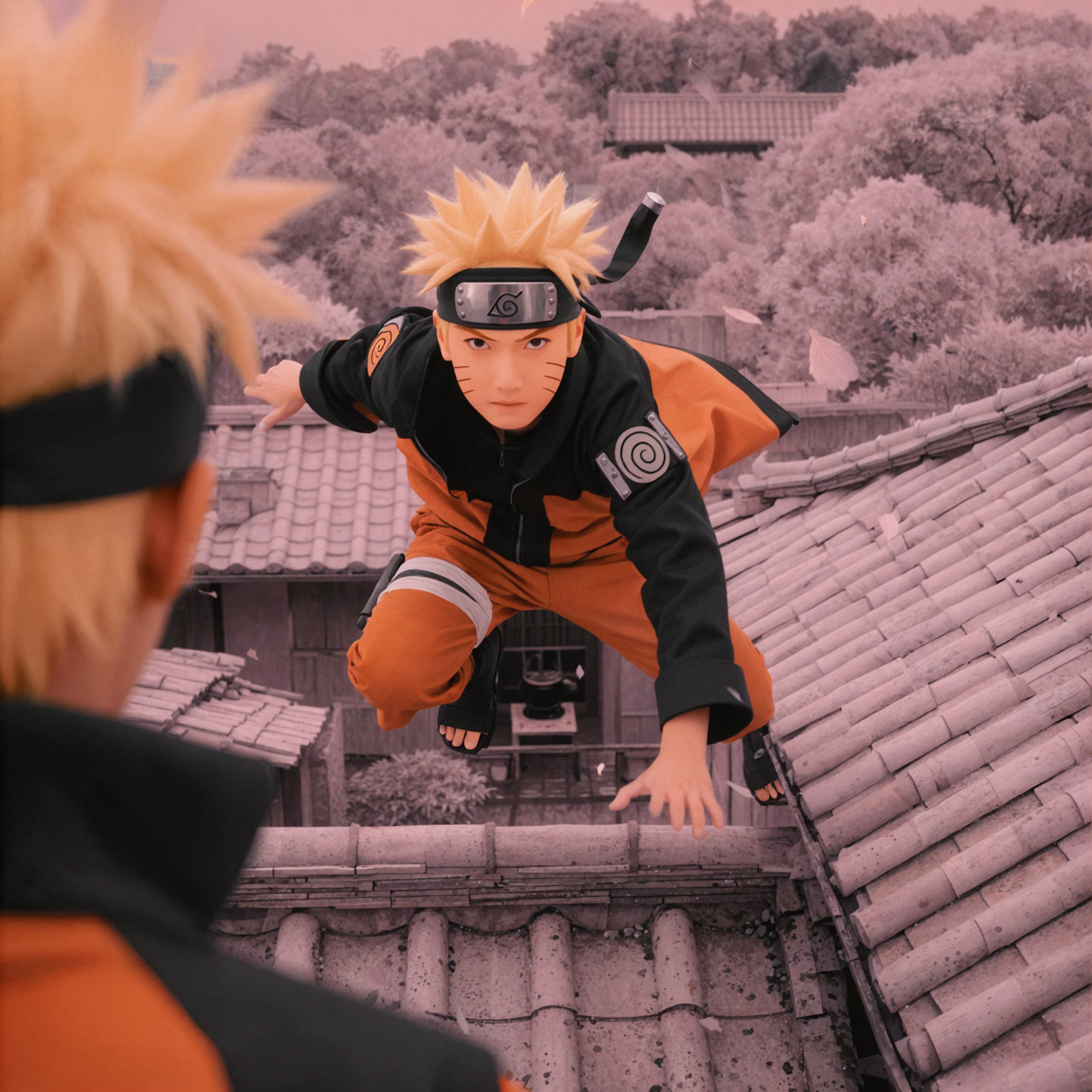 Naruto Uzumaki · Vượt qua mái nhà · Hồng ngoại giả sắc — AI image creation