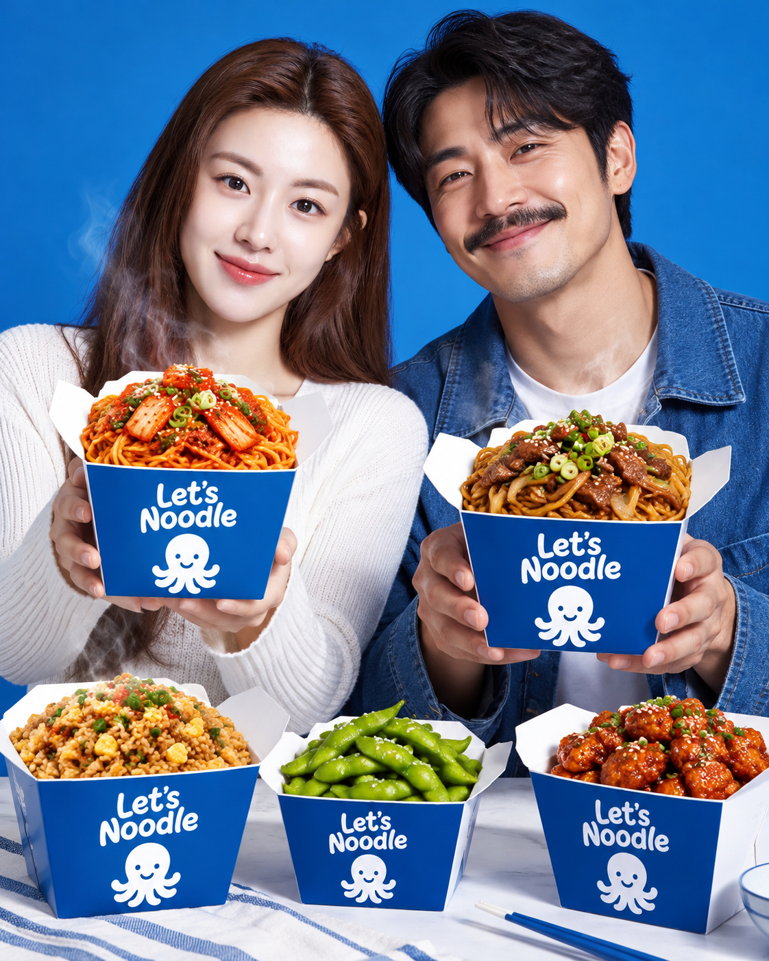 蓝盒热气面食双人美食广告
